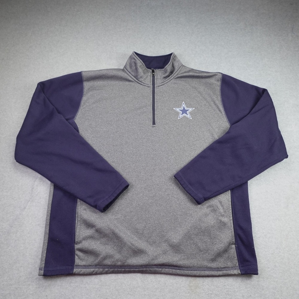 Dallas Cowboys Pullover Mens Large Gray Navy Sweatshirt 1/4 Zip NFL Star Logo